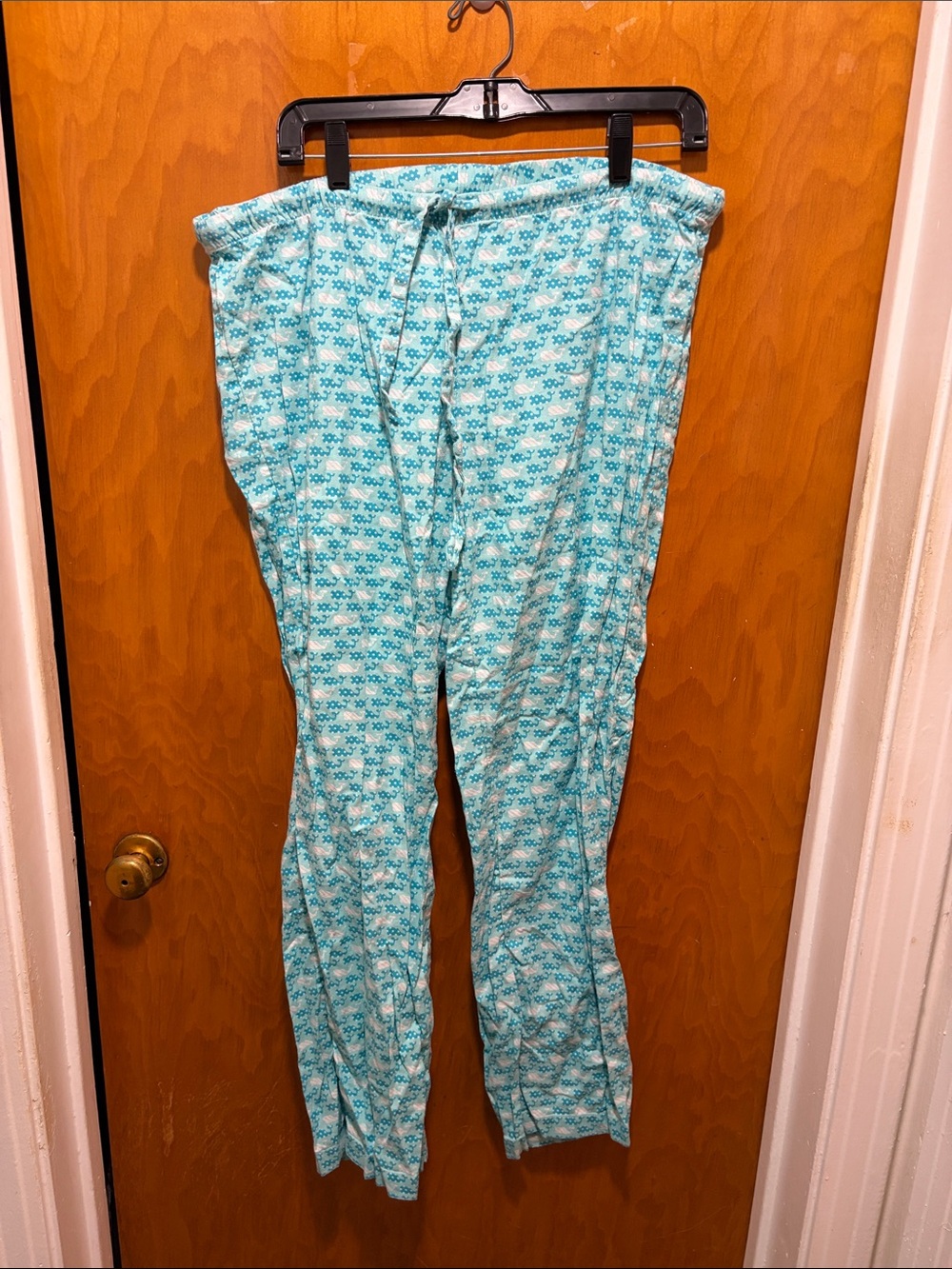 Vineyard Vines Teal & White Whale-Print Cotton Lounge Pants - M